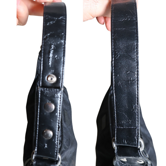 ETRO Black Hobo Purse Shoulder Bag Monogram Canvas w/ Patent Leather Strap Italy - Picture 6 of 9